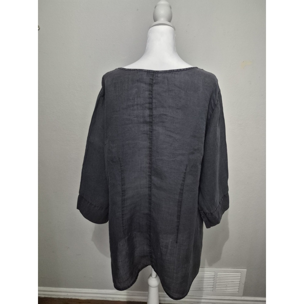 Kleen Tunic Top Womens 1X 100% Ramie Charcoal Gray‎ Minimalist Lagenlook Coastal - Picture 8 of 11